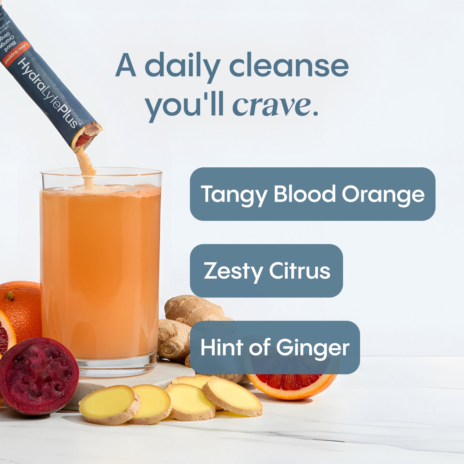 Hydralyte Plus Liver Support drink mix being poured into a glass. A daily cleanse you'll crave.