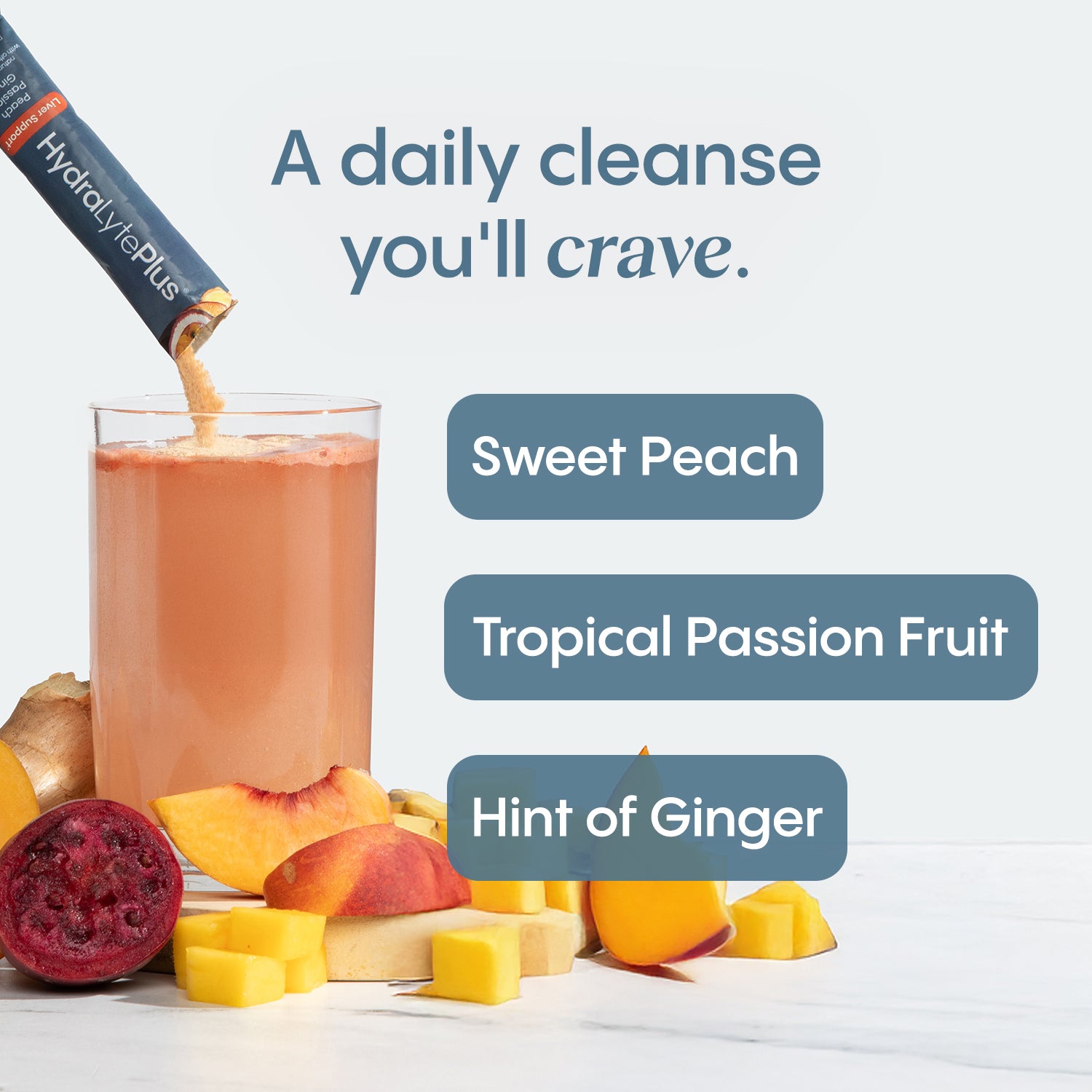 Hydralyte Plus Liver Support drink mix being poured into a glass. A daily cleanse you'll crave.