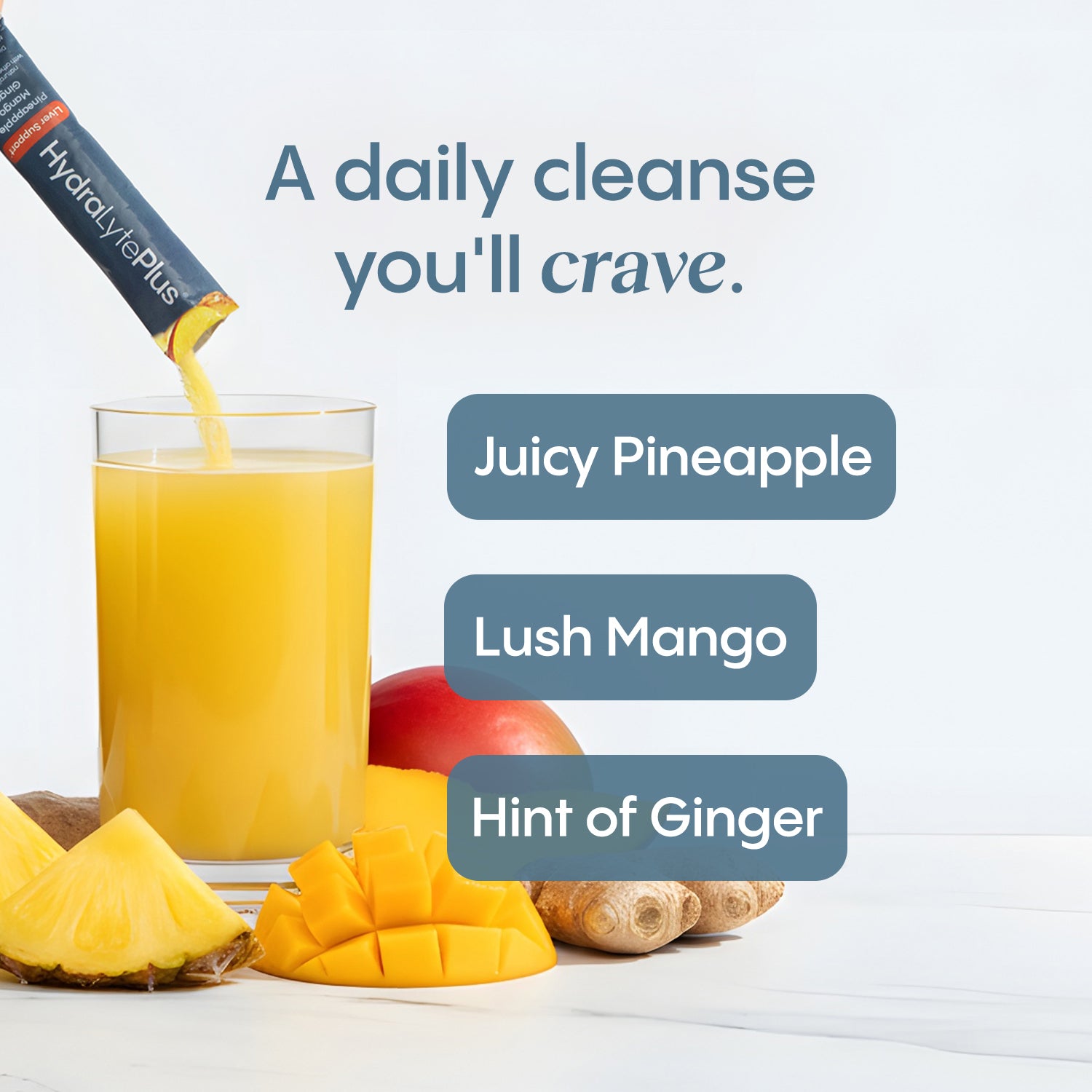Hydralyte Plus Liver Support drink mix being poured into a glass. A daily cleanse you'll crave.